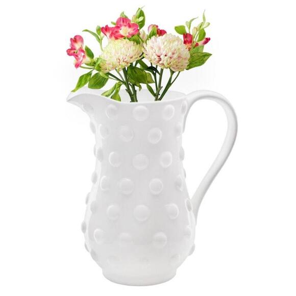 Large Hobnail white Ceramic Pitcher Farmhouse style 12” - Picture 2 of 4